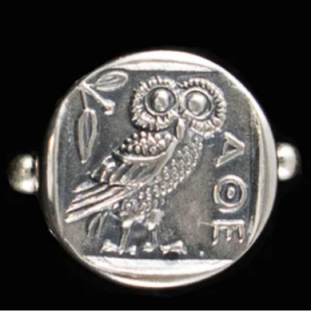 Sterling Silver Athena Owl Ring, size 8.5